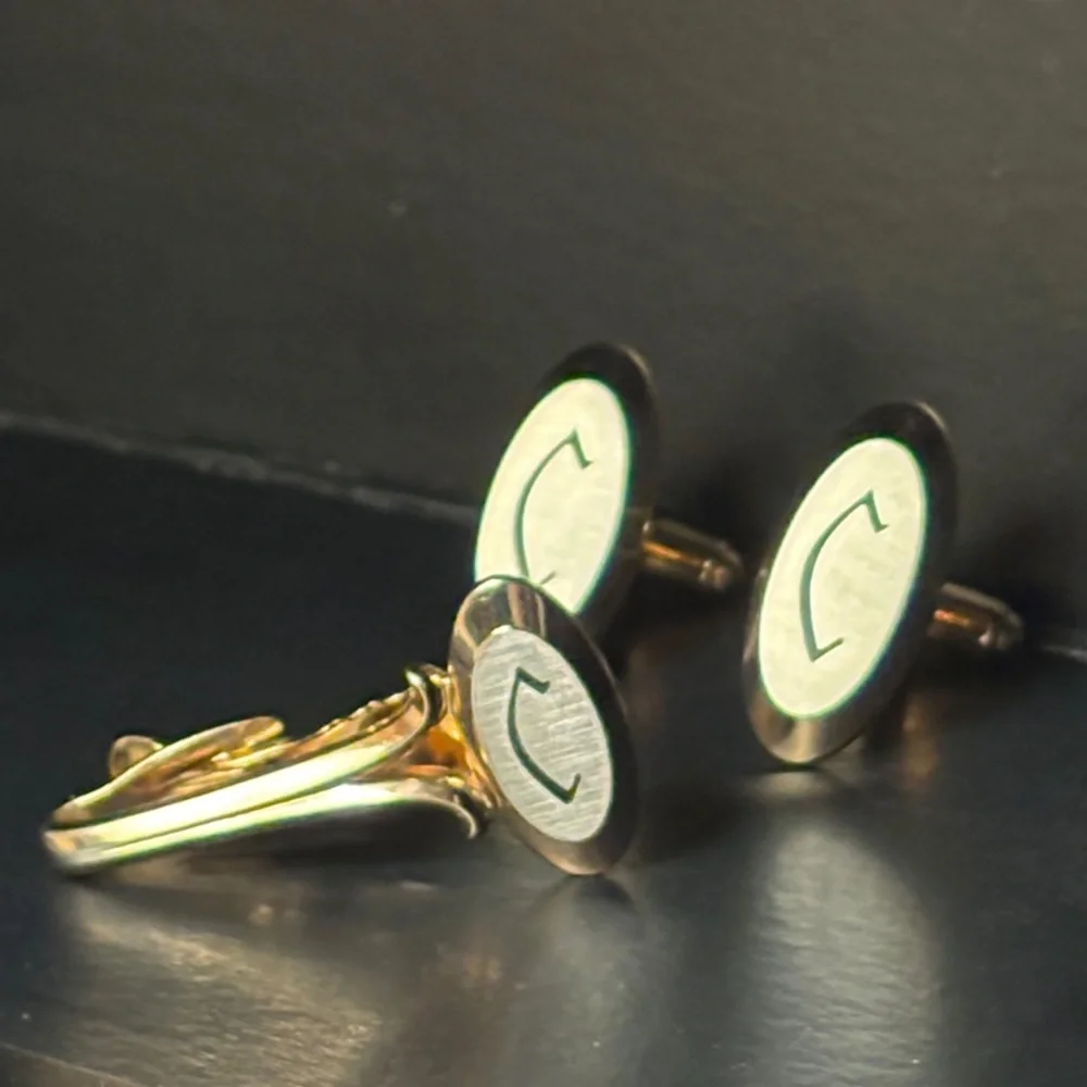 🟨Hickok Gold Cufflinks & Tie Clip Vintage With Initial C